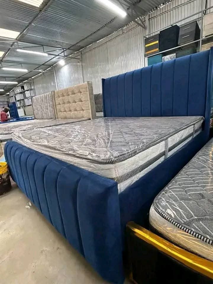 Royal Navy Blue Wingback Bed – Plush Velvet Upholstered King Size Bed Frame in Kenya