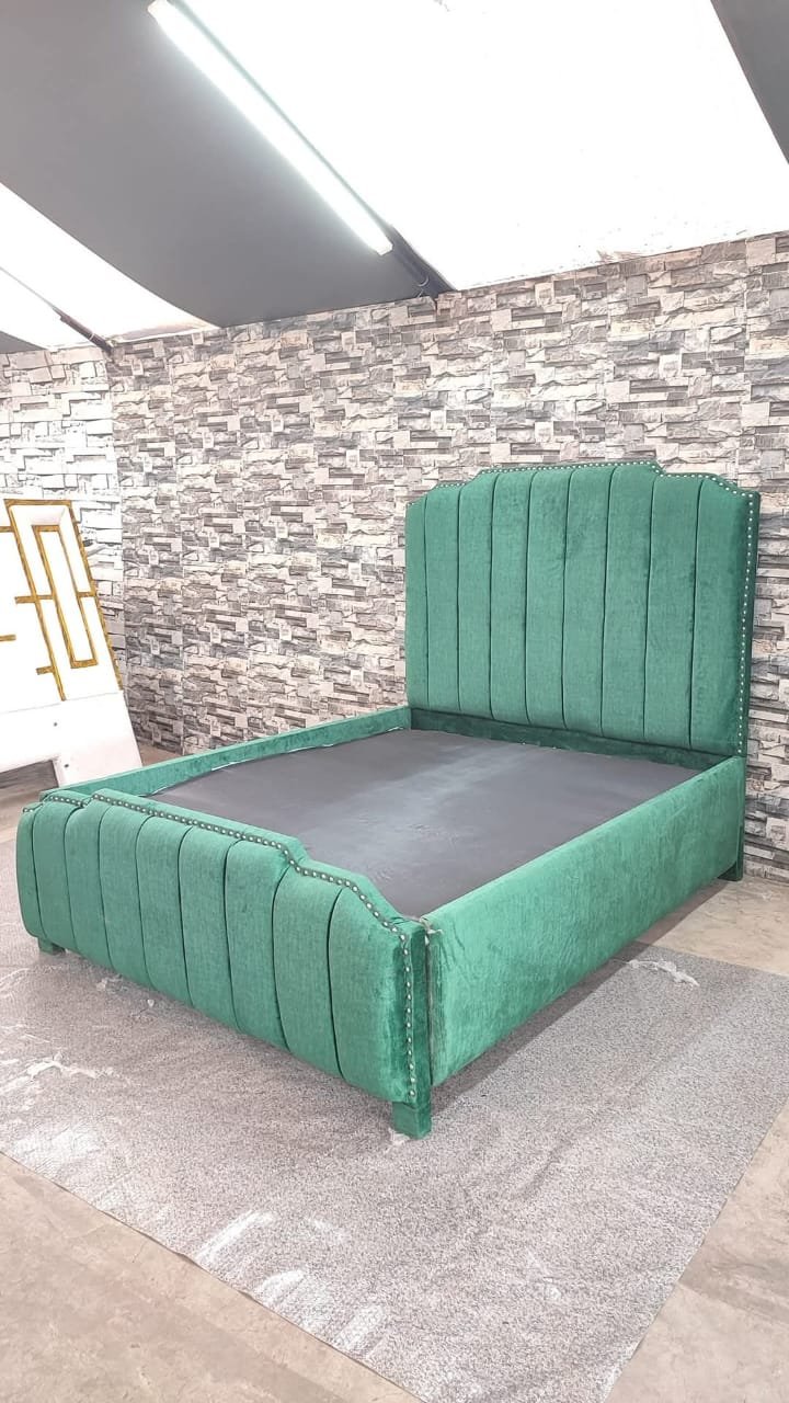 Emerald Green Tufted Velvet Bed – Luxury King Size Bed Frame with Nailhead Trim in Kenya