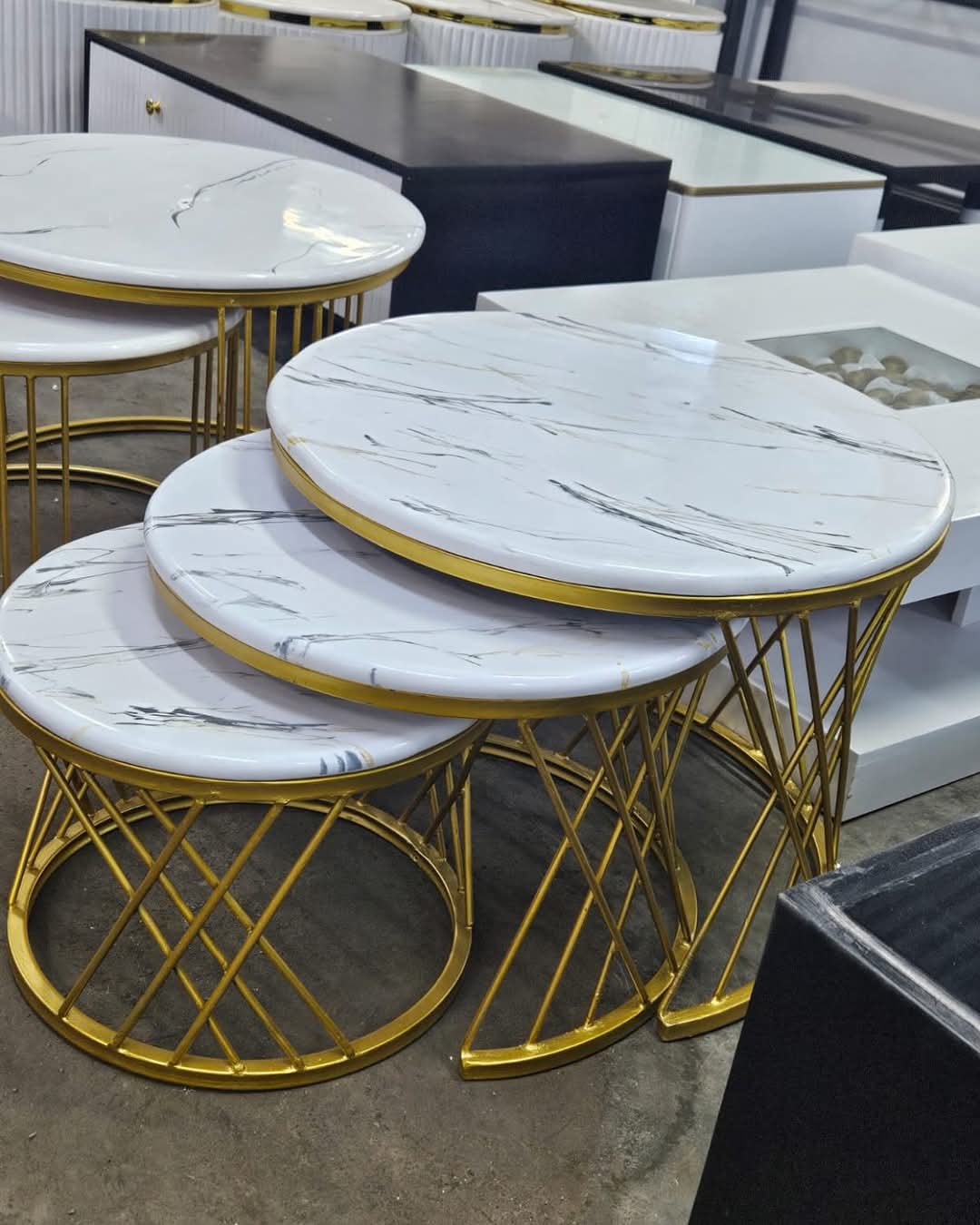 Marble Nesting Coffee Table Set with Gold Base – Luxury Round Tables for Nairobi Homes