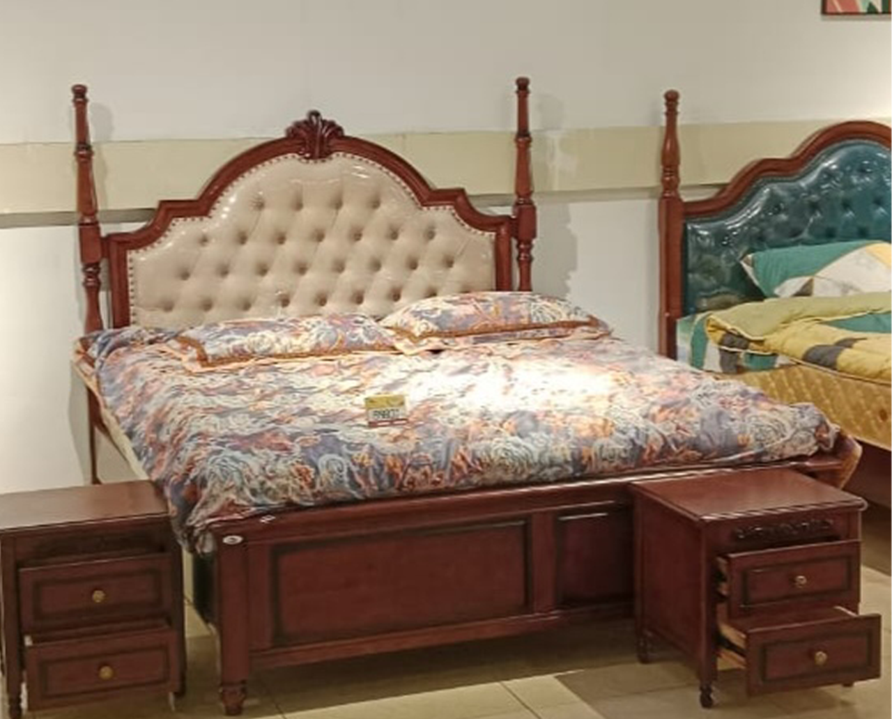 Modern Wooden Platform Verona Slatted Bed with Extended Headboard – King Size Frame with Nightstands in Kenya