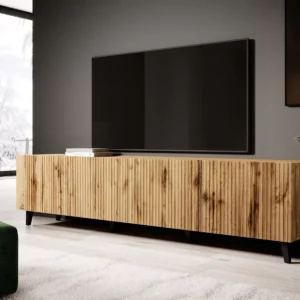 201cm TV cabinet furniture Kenya ribbed wood finish with black legs modern design