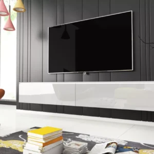 180cm wall mounted white gloss TV cabinet in modern Kenya living room