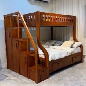 wooden double decker bed with storage cabinet shelves and drawers Kenya