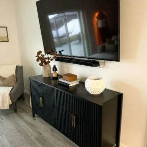 Buy modern black TV cabinet with fluted doors in Nairobi Kenya living room
