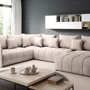 Beige U shape sofa with cushions in modern living room Kenya
