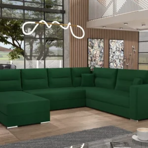 Large green U shape sofa bed in modern living room Kenya