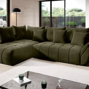 Green L shape sofa with chaise in modern living room Kenya