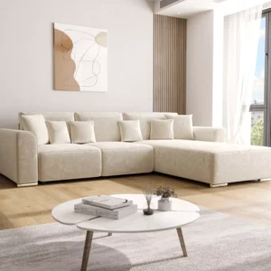 Beige L shape sofa bed with chaise in modern living room Kenya