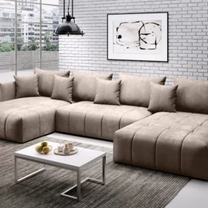 Green U shape sofa bed with tufted seating in modern living room Kenya