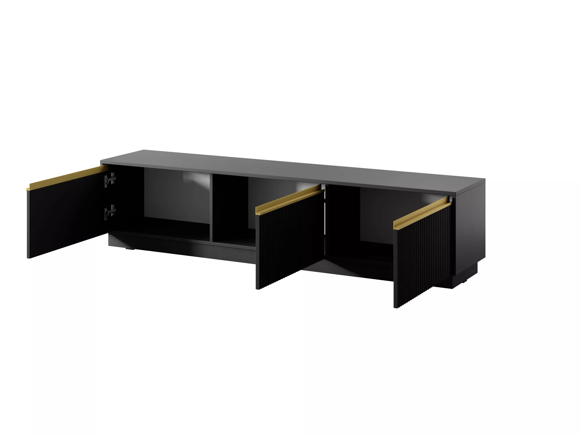 modern black tv stand with gold trim in living room setup kenya