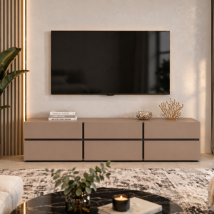 brown modern tv stand with storage compartments in luxury living room kenya