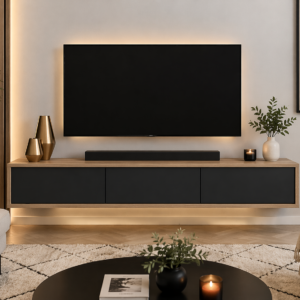 modern floating tv cabinet black wood living room Kenya