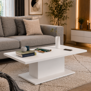White coffee table with central base in modern living room Kenya