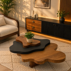 Modern layered coffee table with organic shapes in Nairobi living room