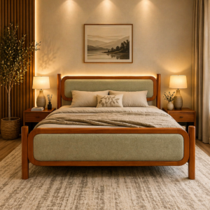 Modern wooden TV stand with LED lighting and storage in Nairobi living room