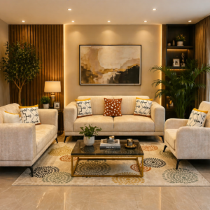 Cream 3 seater and single seater sofa set in Nairobi living room