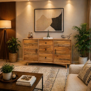 Wooden sideboard cabinet with drawers and doors in Nairobi living room