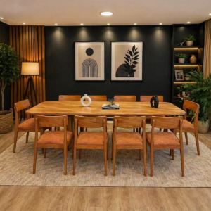 8 seater wooden dining table set with cushioned chairs in Nairobi dining room