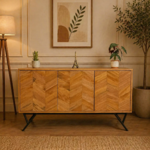 wooden sideboard cabinet with chevron pattern in Nairobi living space