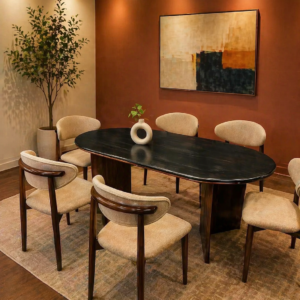 oval dark wood dining table in Nairobi dining room setup