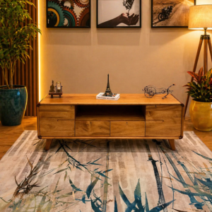 wooden tv stand with drawers and shelf in Nairobi living room