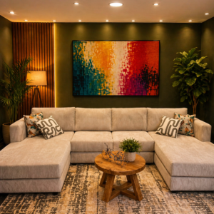 large u shape sectional sofa light fabric living room Nairobi