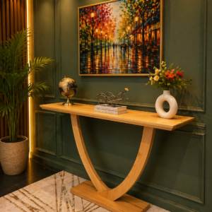 wooden console table with curved base design in Nairobi modern interior
