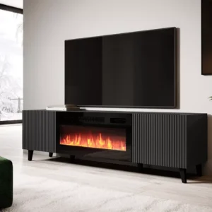black TV cabinet with fireplace and storage compartments in Kenya living room