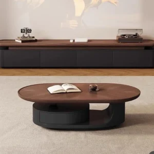 Round coffee table with storage in modern Nairobi living room setup