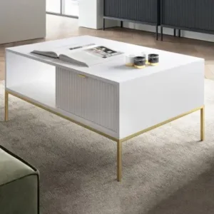 white and gold coffee table styled in living room Kenya