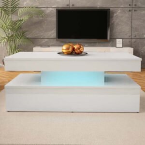 modern white LED coffee table with storage in Kenya living room