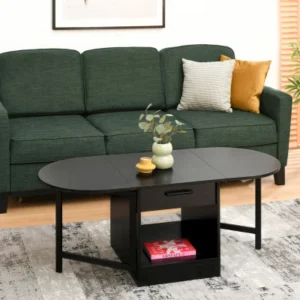 black extendable coffee table fully opened with oval sides Kenya