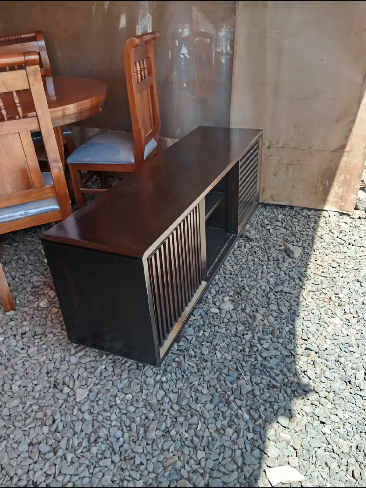 Modern Black TV Stand Kenya – Slatted Media Console with Open Shelf - Image 3