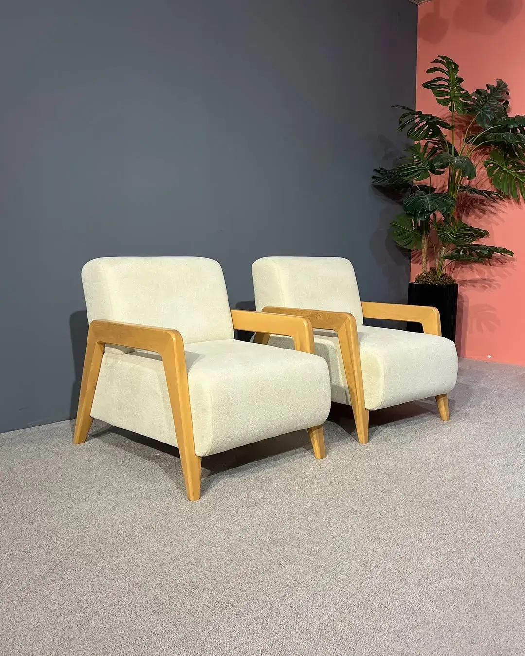 Modern Cream Sofa Set Kenya – Rolled Arm Sofa with Wood-Tone Accents - Image 3