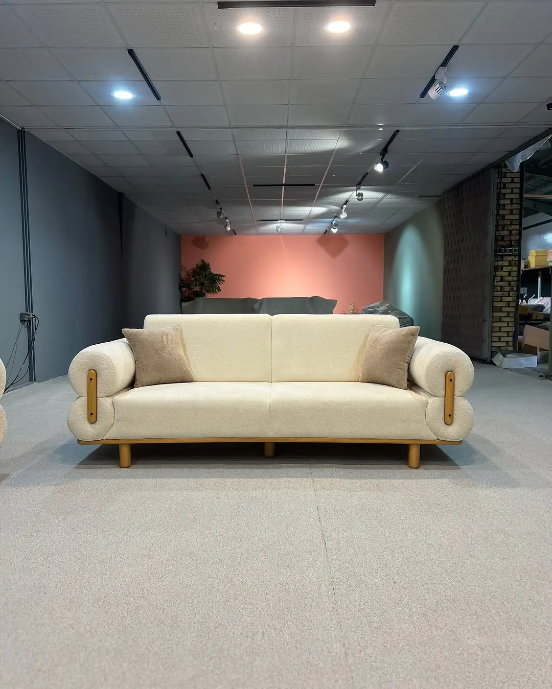 Modern Cream Sofa Set Kenya – Rolled Arm Sofa with Wood-Tone Accents - Image 2