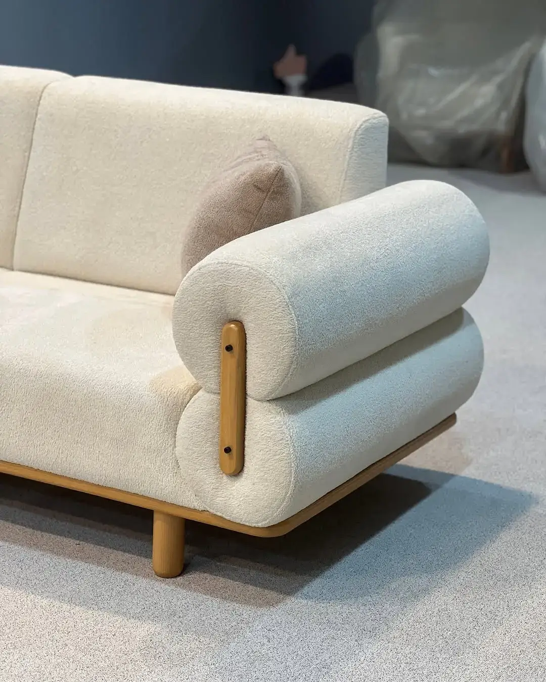 Modern Cream Sofa Set Kenya – Rolled Arm Sofa with Wood-Tone Accents - Image 4