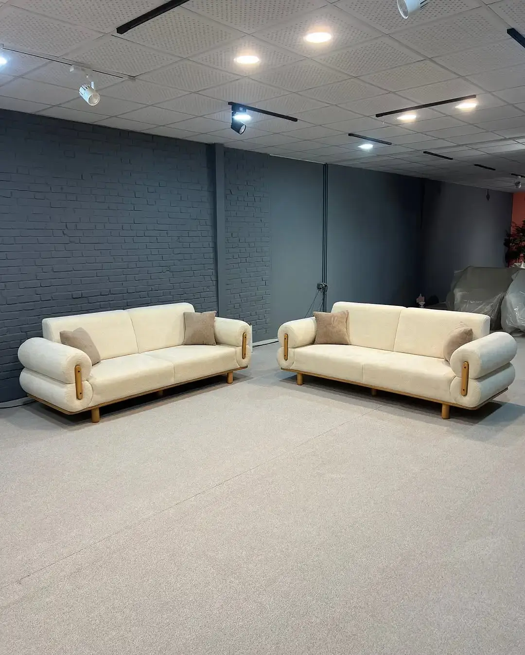 Modern Cream Sofa Set Kenya – Rolled Arm Sofa with Wood-Tone Accents - Image 6