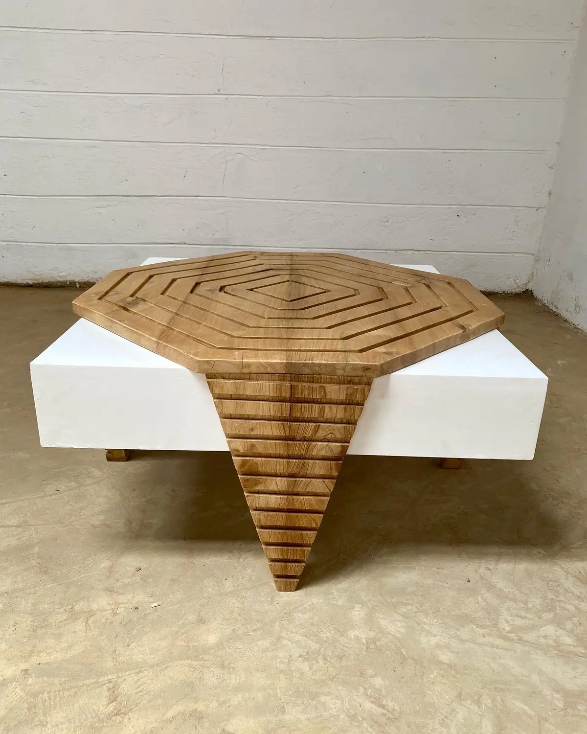 Geometric Wooden Coffee Table with Carved Octagonal Top Kenya