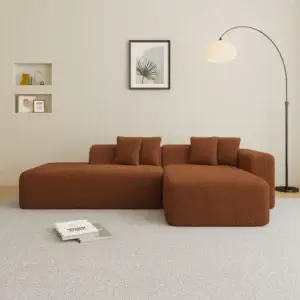 Brown bouclé L shape sofa with chaise and rounded arms for modern living rooms in Kenya