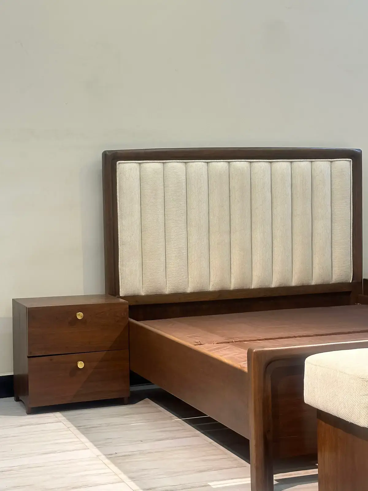 Beds Kenya Cream Upholstered Bed with Bench and Bedside Tables - Image 4