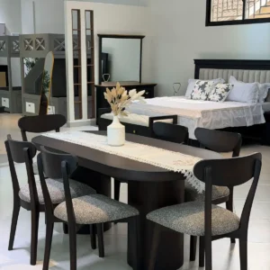 round dining table set Kenya, dining table Kenya, black dining set, padded dining chairs, Nairobi dining furniture, apartment dining set, Airbnb dining furniture, pedestal dining table, compact dining table, custom dining furniture Kenya