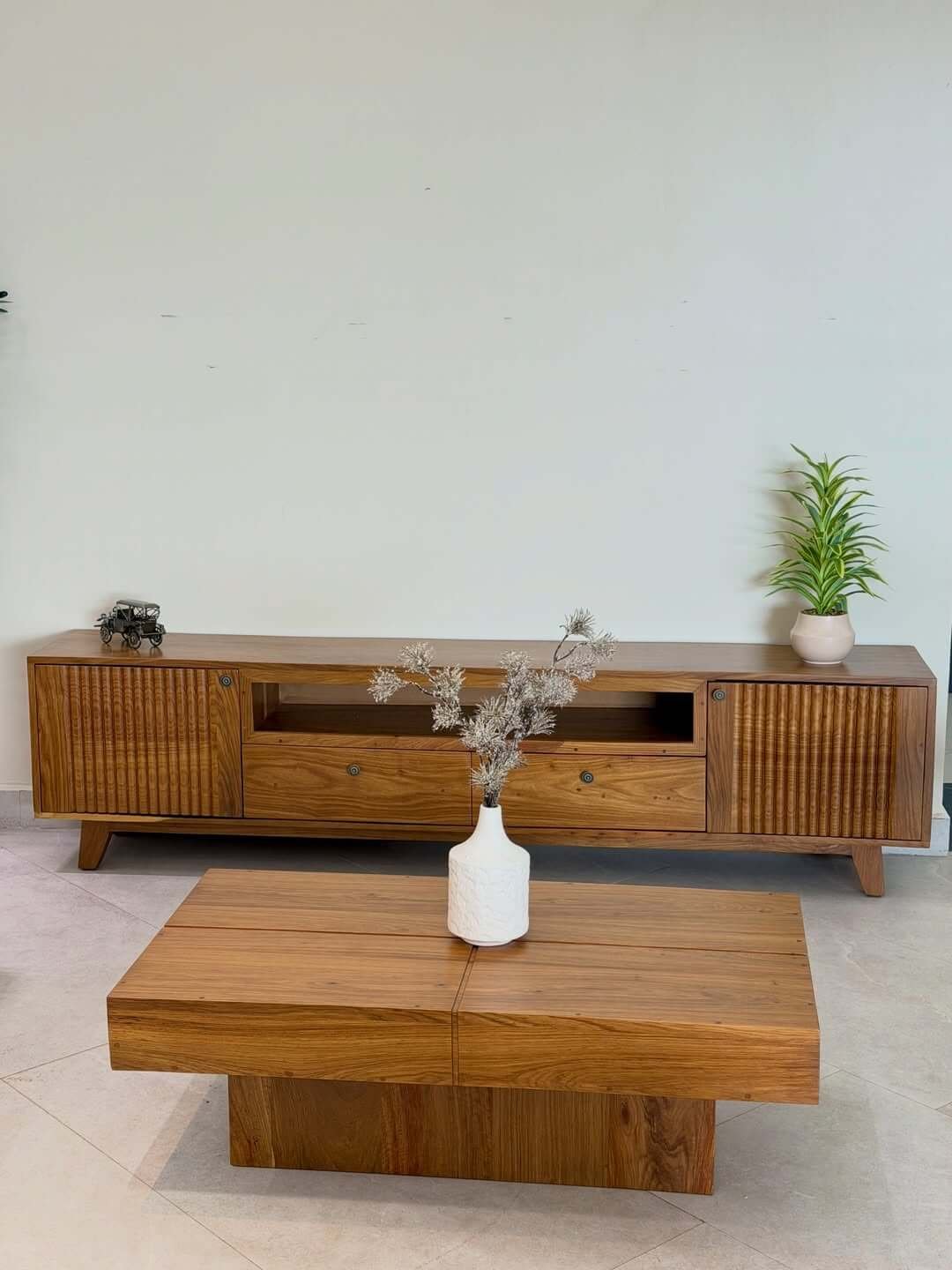 Wooden TV Stand Kenya – Modern Ribbed Media Unit and Coffee Table Set - Image 2