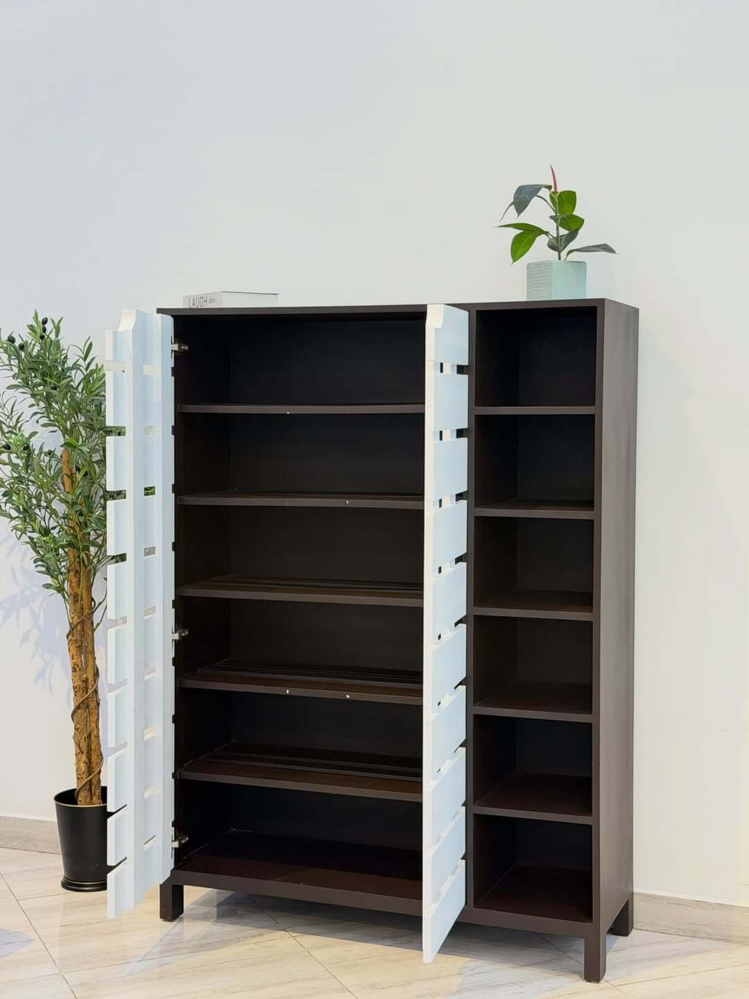 White Shoe Rack Kenya – Modern Slatted Storage Cabinet - Image 3