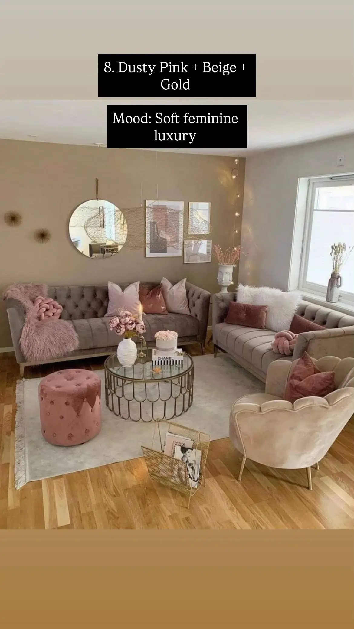 Grey sofa white walls natural wood TV stand and coffee table — Scandinavian modern living room Kenya