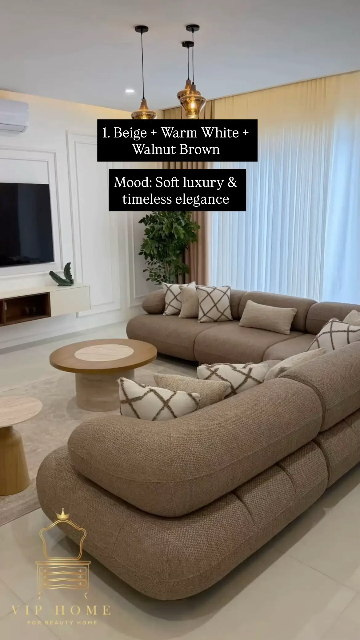 Black TV wall unit dark grey sectional sofa white floor LED lighting — bold modern luxury Kenya