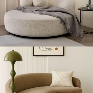Cream and taupe curved daybed sofa with rounded lounge seating for Kenya interiors