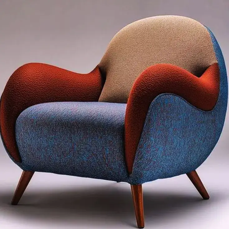Blue red and beige two tone accent chair with curved arms for modern Kenya interiors
