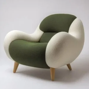 Green and cream two tone accent chair with rounded arms and wooden-look legs for Kenya lounges