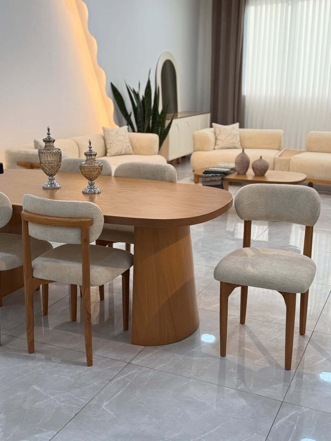 Cream Sofa Set Kenya – Wood Accent Living Room Set - Image 2