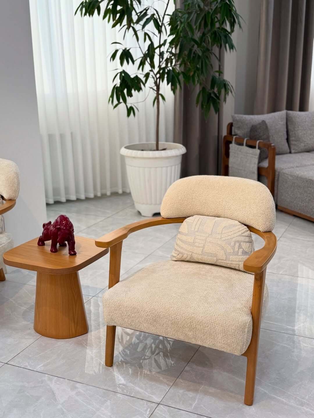 Cream Sofa Set Kenya – Wood Accent Living Room Set - Image 3